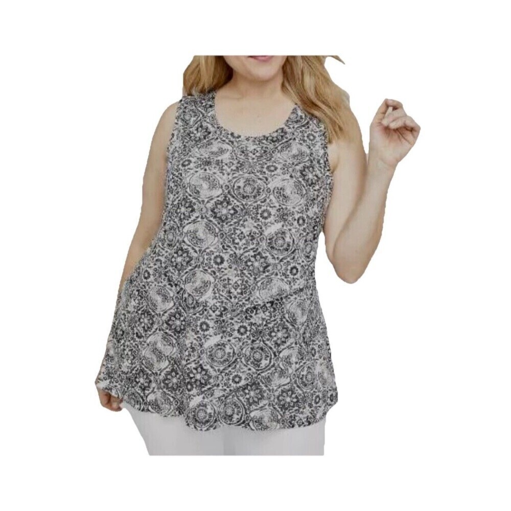 Catherines Womens 5X Plus Layered Tank Top Black White Print